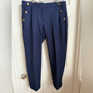 Loft Curvy Cropped Dress Pants with Sailor Style Buttons- Navy